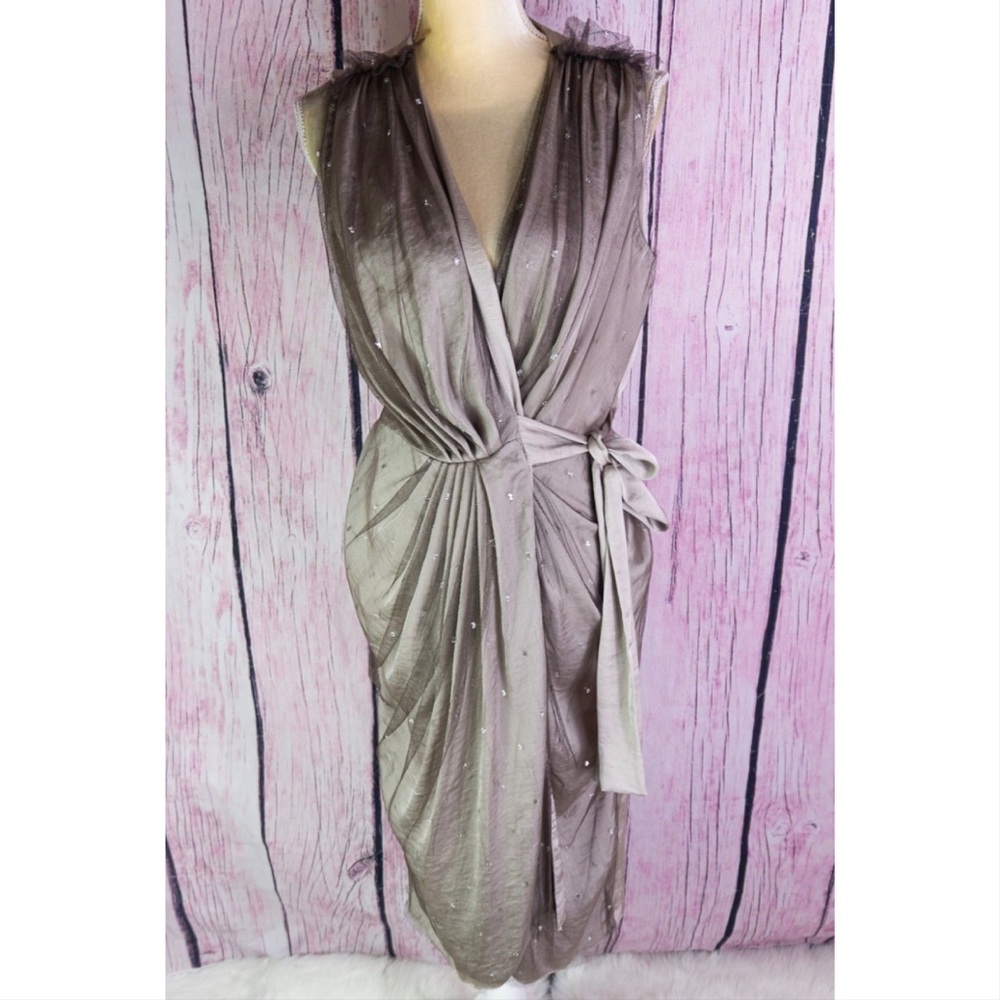 L’Agence Sophisticated Gray Fishnet Wrap Dress